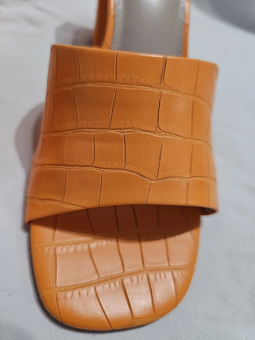 Bold Orange Croc-Embossed Block Heel Slide